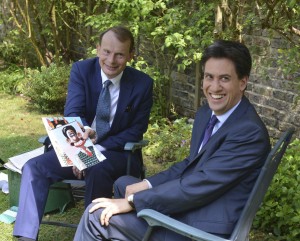 Ed Miliband (right), has a laugh with political journalist Andrew Marr.