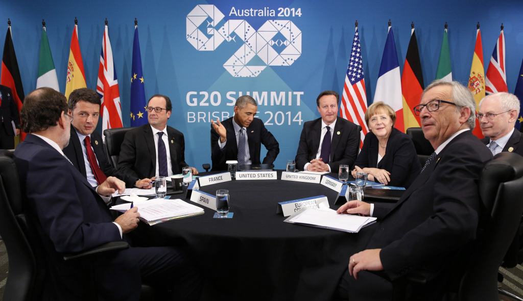 Some of the leaders of the G20 meet in Brisbane on Sunday.