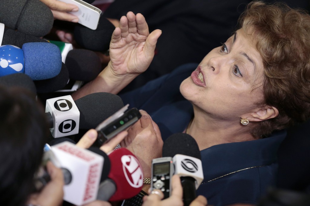 Brazil's President Dilma Rousseff speaks to the press at the Planalto Palace in Brasilia.