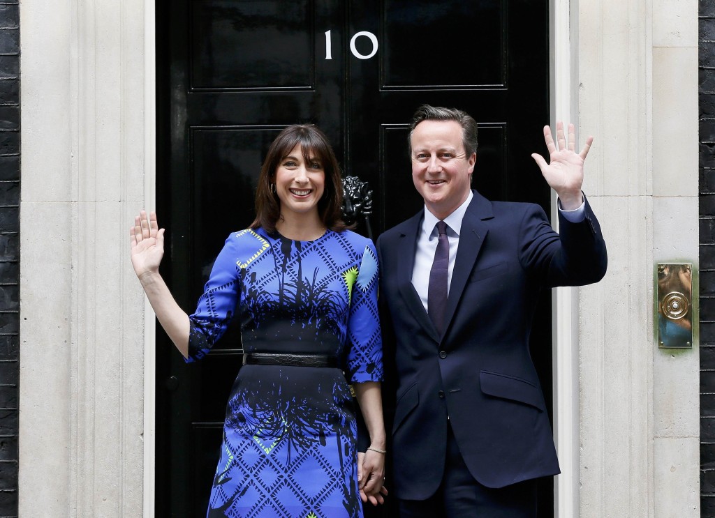 Britain's Prime Minister David Cameron and his wife Samantha return to Number 10 Downing Street in London after the British general election.