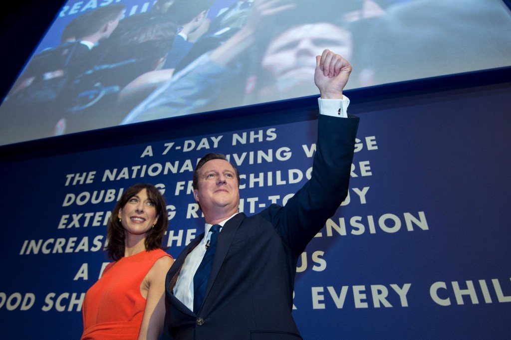 David Cameron leaves the stage with his wife Samantha after his address to the Conservative Party conference, earlier this year.