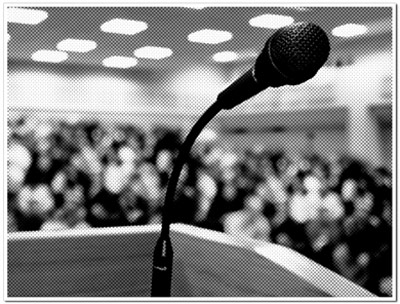 Microphone on a podium (corporate speeches)